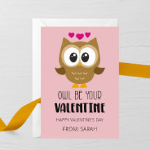Owl Be Your Valentine Kids Valentine’s Day Card