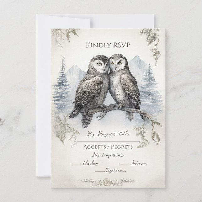 Tarjeta Pequeña Owl Love Rustic RSVP (Anverso)