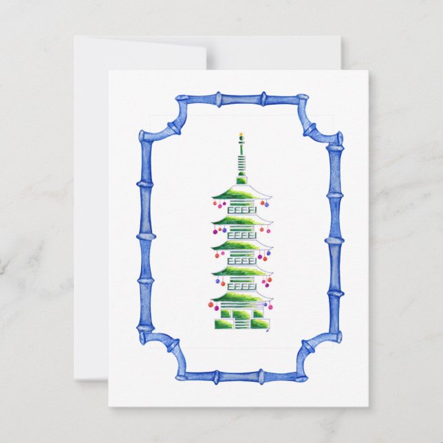 Tarjeta Pequeña Pagoda de Chinoiserie de Bambú Árbol de Navidad (Anverso)