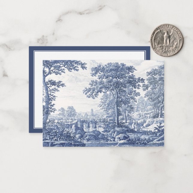 Tarjeta Pequeña Paisaje azul italiano de los años 1600 (Anverso/Reverso In Situ)