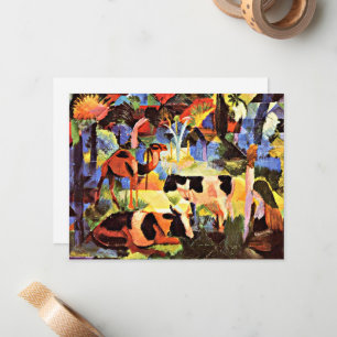Tarjeta Pequeña Paisaje con vacas y un camello,