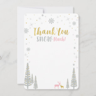 Tarjeta Pequeña Paisaje invernal rosa, dorado y plateado Gracias