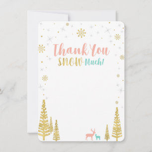 Tarjeta Pequeña Paisaje invernal rosa, menta y dorado Gracias