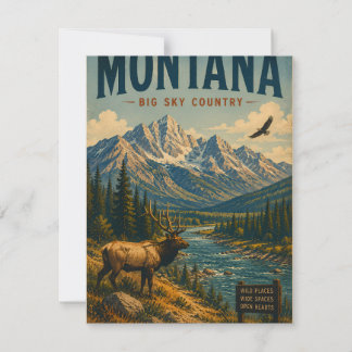 Tarjeta Pequeña Paisaje vintage de Big Sky Country, Montana, con m