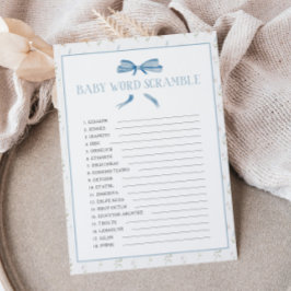 Tarjeta Pequeña Palabra floral Blue Baby Shower Spring Scramble