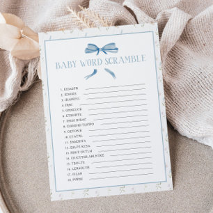 Tarjeta Pequeña Palabra floral Blue Baby Shower Spring Scramble