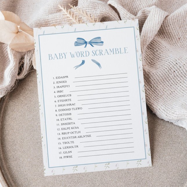 Tarjeta Pequeña Palabra floral Blue Baby Shower Spring Scramble (Subido por el creador)