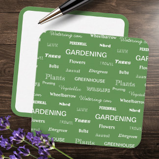 Tarjeta Pequeña Palabras de jardinería Patrón Elegante Jardín Verd