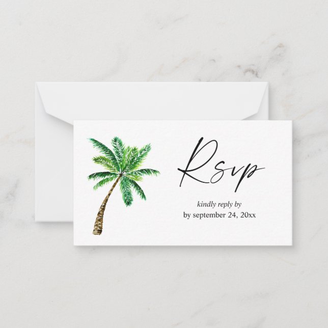 Tarjeta Pequeña Palm Tree Tropical Hawái 2SM Comida RSVP (Anverso)