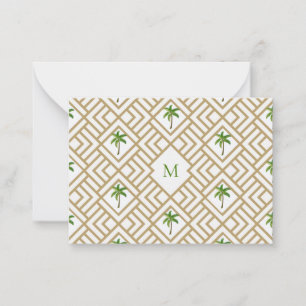 Tarjeta Pequeña Palm Tropical Monograma Oro Geométrico