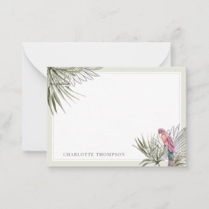 Tarjeta Pequeña Palm verde tropical y nombre personalizado de loro