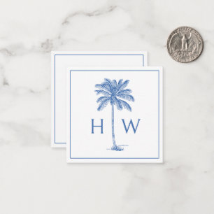 Tarjeta Pequeña Palmera de Palmetto Azul y Blanco con Monograma