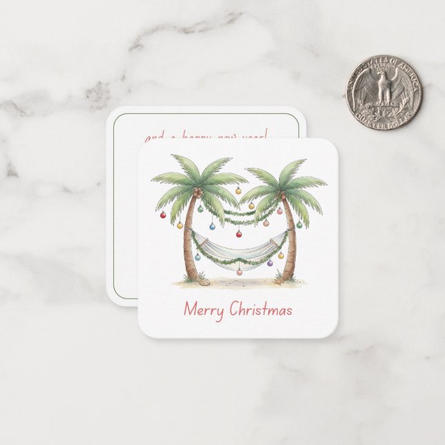 Tarjeta Pequeña Palmeras de Navidad Costeras con Hamaca (Anverso/Reverso In Situ)