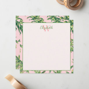 Tarjeta Pequeña Palmeras tropicales en monograma rosa