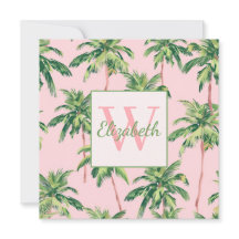 Palmeras tropicales en monograma rosa