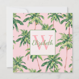 Tarjeta Pequeña Palmeras tropicales en monograma rosa
