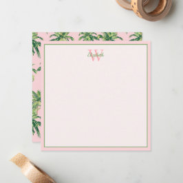 Tarjeta Pequeña Palmeras tropicales en monograma rosa