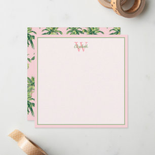 Tarjeta Pequeña Palmeras tropicales en monograma rosa