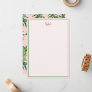 Tarjeta Pequeña Palmeras tropicales en monograma rosa