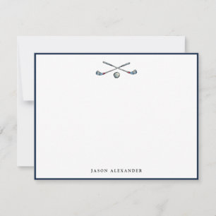 Tarjeta Pequeña Palos de golf personalizados y borde naval en la p