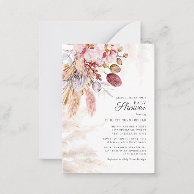 Tarjeta Pequeña Pampas Grass Boho Dried Flowers Chica Baby Shower  (Anverso)