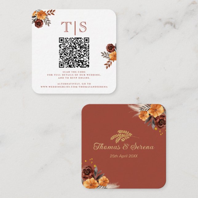 Tarjeta Pequeña Pampas Grass Terracotta Fall Código QR Gabinete (Anverso / Reverso)