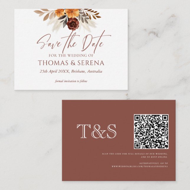 Tarjeta Pequeña Pampas Grass Terracotta Save the Date QR Code (Anverso / Reverso)