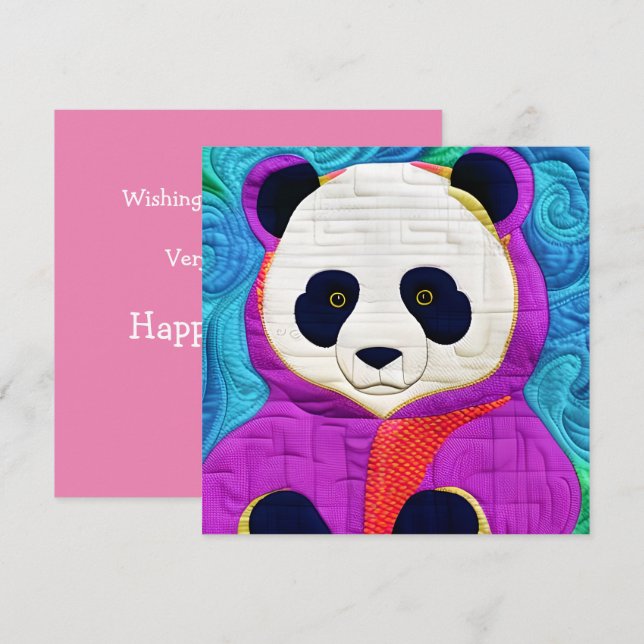 Tarjeta Pequeña Panda Adorable - Diseño Cuiltado (Anverso / Reverso)
