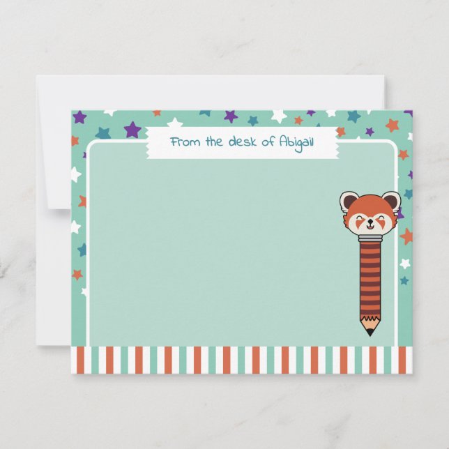 Tarjeta Pequeña Panda rojo verde marino de la mesa de su nombre (Anverso)