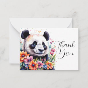 Tarjeta Pequeña Pandas en medio de flores florecientes Gracias