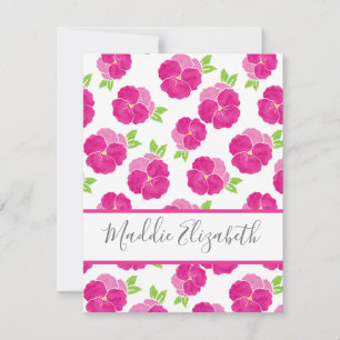 Tarjeta Pequeña Pansias de acuarela rosa magenta