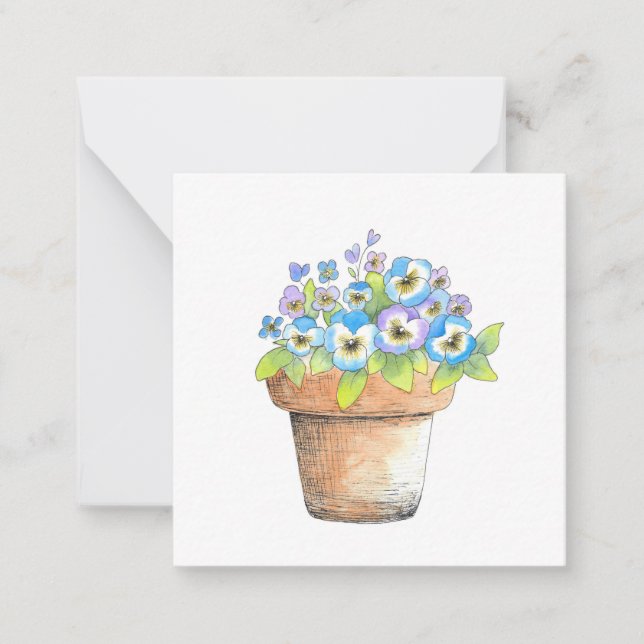 Tarjeta Pequeña Pansies acuarelas potentes (Anverso)
