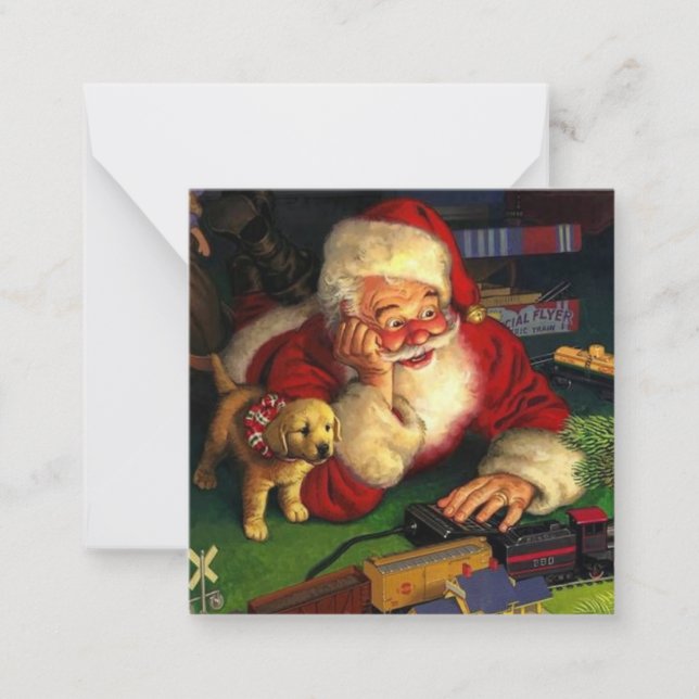 Tarjeta Pequeña Papá Noel Con Cachorro Fiesta De Navidad (Anverso)