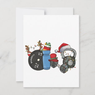 Tarjeta Pequeña Papá Noel divertido levantando pesas Mancuernas Gi