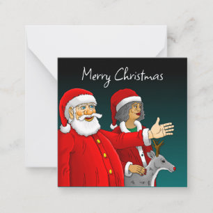 Tarjeta Pequeña Papá Noel, Sra. Claus y Rudolph el reno