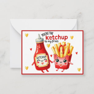 Tarjeta Pequeña Papas fritas Kawaii lindas y kétchup