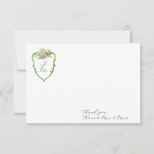 Tarjeta Pequeña Papel de agradecimiento con monograma de boda de h