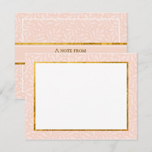 Tarjeta Pequeña Papel de carta botánico rosa, dorado y con hoja es