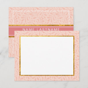 Tarjeta Pequeña Papel de carta botánico rosa, dorado y con relieve