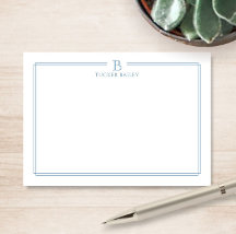 Papel de Carta Clásico con Borde Azul Claro y Mono