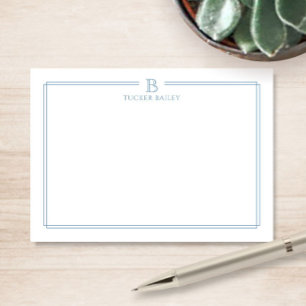Tarjeta Pequeña Papel de Carta Clásico con Borde Azul Claro y Mono