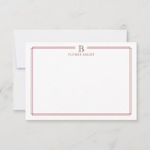 Tarjeta Pequeña Papel de Carta Clásico con Monograma Inicial y Bor