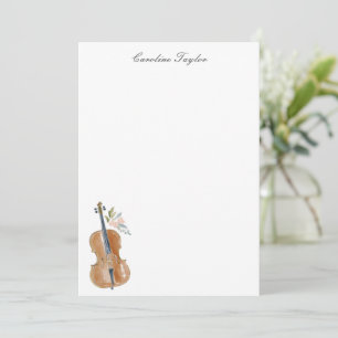 Tarjeta Pequeña Papel de carta con acuarela floral de violonchelo