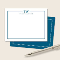 Papel de carta con borde azul océano y dos inicial