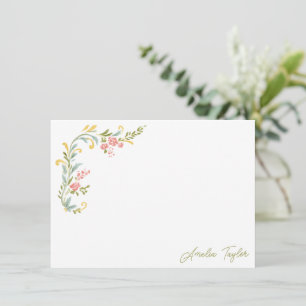 Tarjeta Pequeña Papel de carta con borde floral de acuarela con no