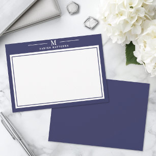 Tarjeta Pequeña Papel de carta con monograma azul marino simple