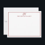 Tarjeta Pequeña Papel de carta con monograma con borde rojo oscuro<br><div class="desc">Este diseño presenta un borde doble delgado con espacio para la inicial y el nombre de la familia. Haga clic en el botón personalizar si desea ajustar los elementos del diseño y/o modificar aún más el texto. Variaciones de este diseño, colores adicionales, así como productos coordinados están disponibles en nuestra...</div>