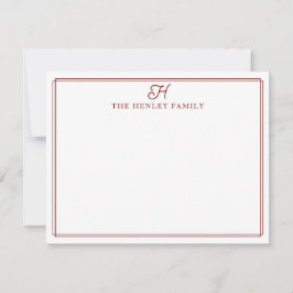 Tarjeta Pequeña Papel de carta con monograma con borde rojo oscuro