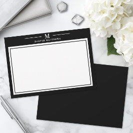 Tarjeta Pequeña Papel de Carta con Monograma Simple en Blanco y Ne