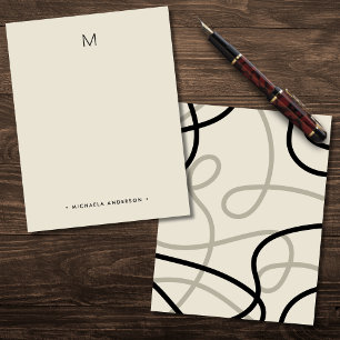 Tarjeta Pequeña Papel de carta con monograma y nombre abstracto mo